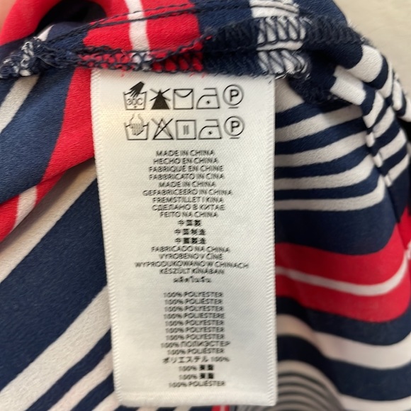 Michael Kors Red White and Blue Tunic Top 3/4 Sleeves Sheer Waist Tie - Picture 8 of 8